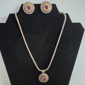 Vintage Two-Tone Amethyst Set | Chunky Rope Toggle Necklace & Clip Earrings